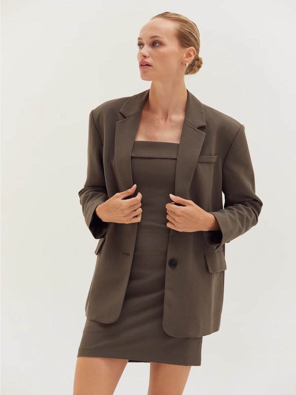 Eleven22 Gia Oversized Boyfriend Blazer Brown Olive S